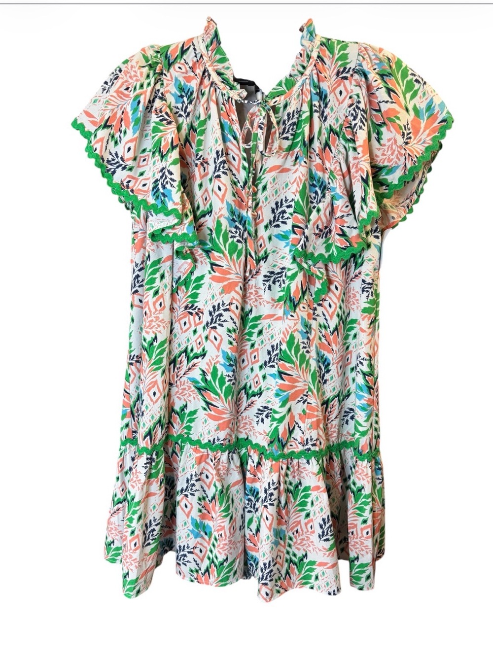 entro Leaf Print V-neck Short Midi Dress - Picture 2 of 9